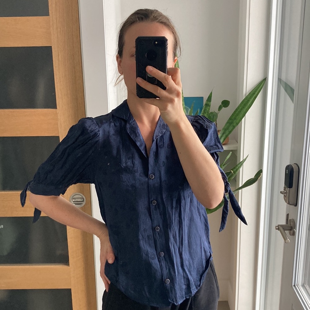 Kooples Navy Tie-Sleeve Top